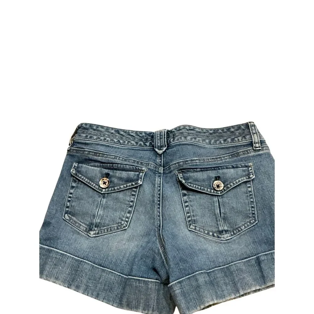 White House Black Markey WHBM Women's Size 2 Blanc Blue Cuffed Hem Shorts